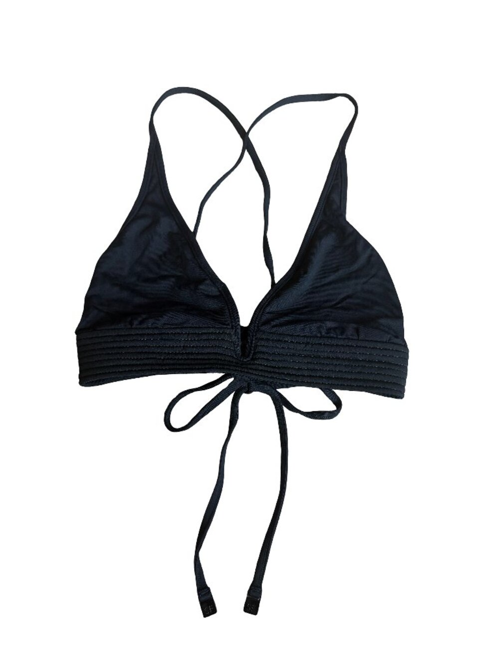 Seafolly Australia Black Bikini Top Strappy Lace-Up Swimsuit Swimwear Size 8 US